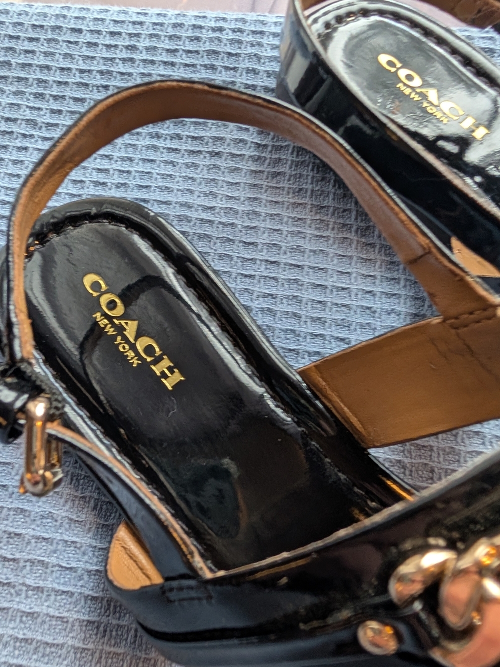 COACH Women's Caterine Black Patent Leather Slingback Sandals A7797/A7799 SZ 8